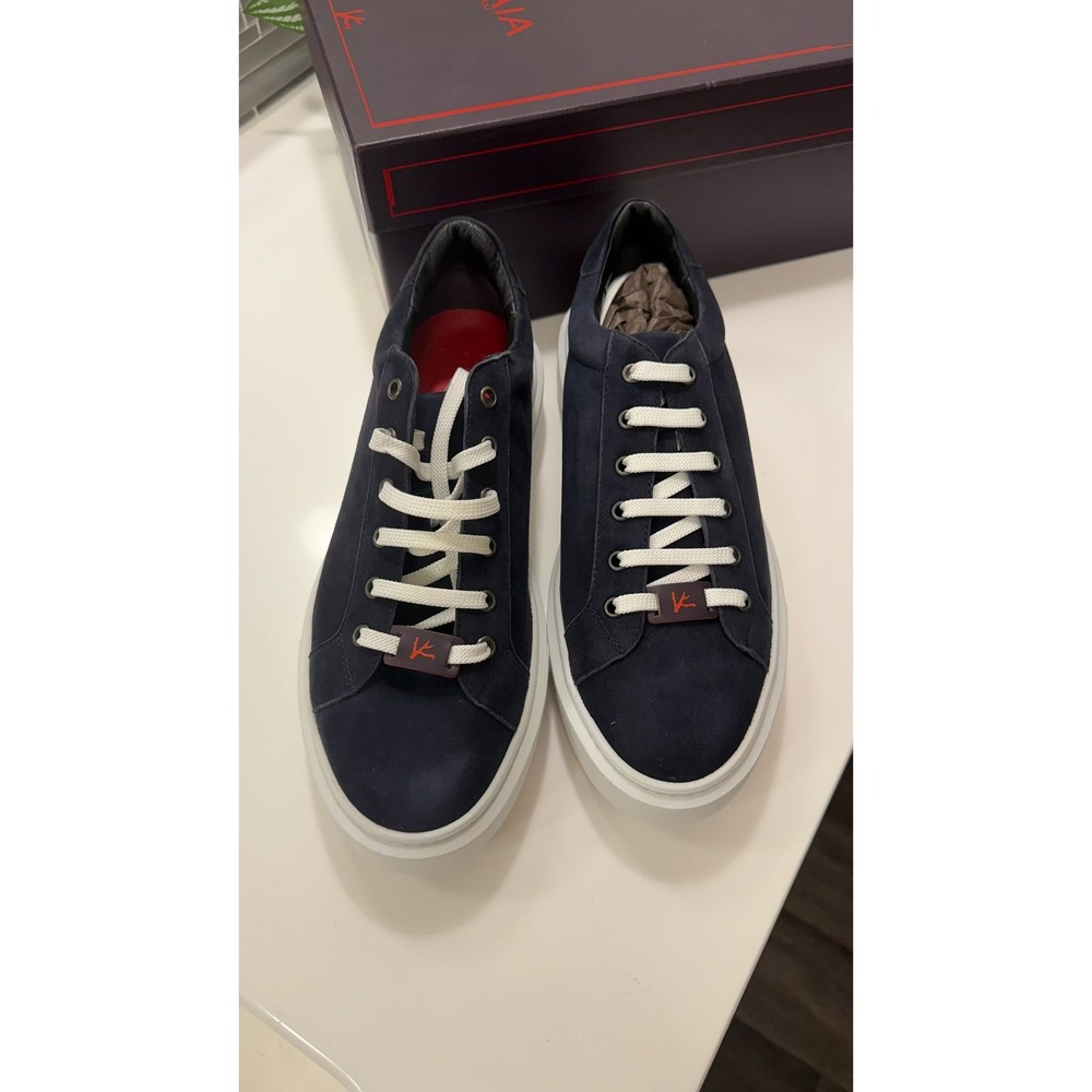 Isaia Napoli Navy Blue Silky Suede Sneakers US 8  Made in Italy NEW